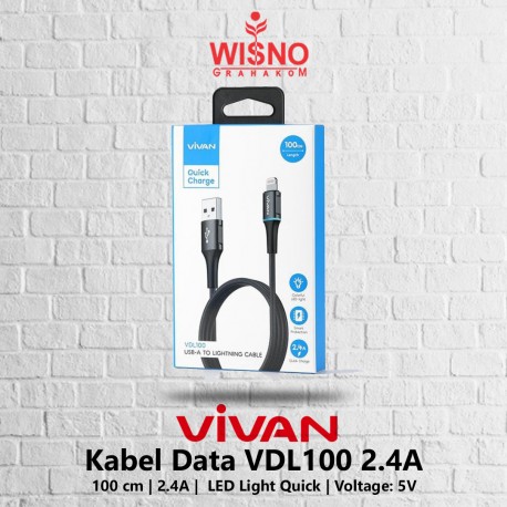 Vivan Kabel Data VDL100 Data Cable Iphone 100cm 2.4A LED Light Quick