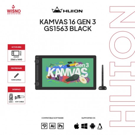 Huion Kamvas 16 Gen 3 Pen Display 16" 2.5K Garansi Resmi